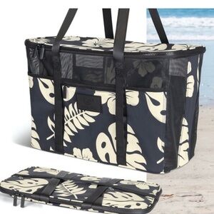 Aloha Collection Foldable Floral Tote Cooler Bag - Black & Cream